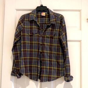 Roxy Brown and Green Plaid Flannel long-sleeve Shirt